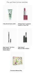 Plus, get these 5 all-star essentials. | 7 Day Scrub Cream, 30ml | Clinique Pop™ Longwear Lipstick in Plum Pop | High Impact™ Gel Tech Eyeliner Mini in Intense Black | High Impact™ Mascara Mini in Black | Exclusive Makeup Bag