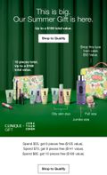 This is big. Our Summer Gift is here. | Up to a $180 total value. | Shop to Qualify | Shop this luxe train case. $50 value. | 10 pieces total. Up to a $180 total value. | Oily skin duo | Jumbo size |Full size | Spend $55, get 8 pieces free ($105 value). | Spend $70, get 9 pieces free ($141 value). | Spend $85, get 10 pieces free ($180 value). | Shop to Qualify