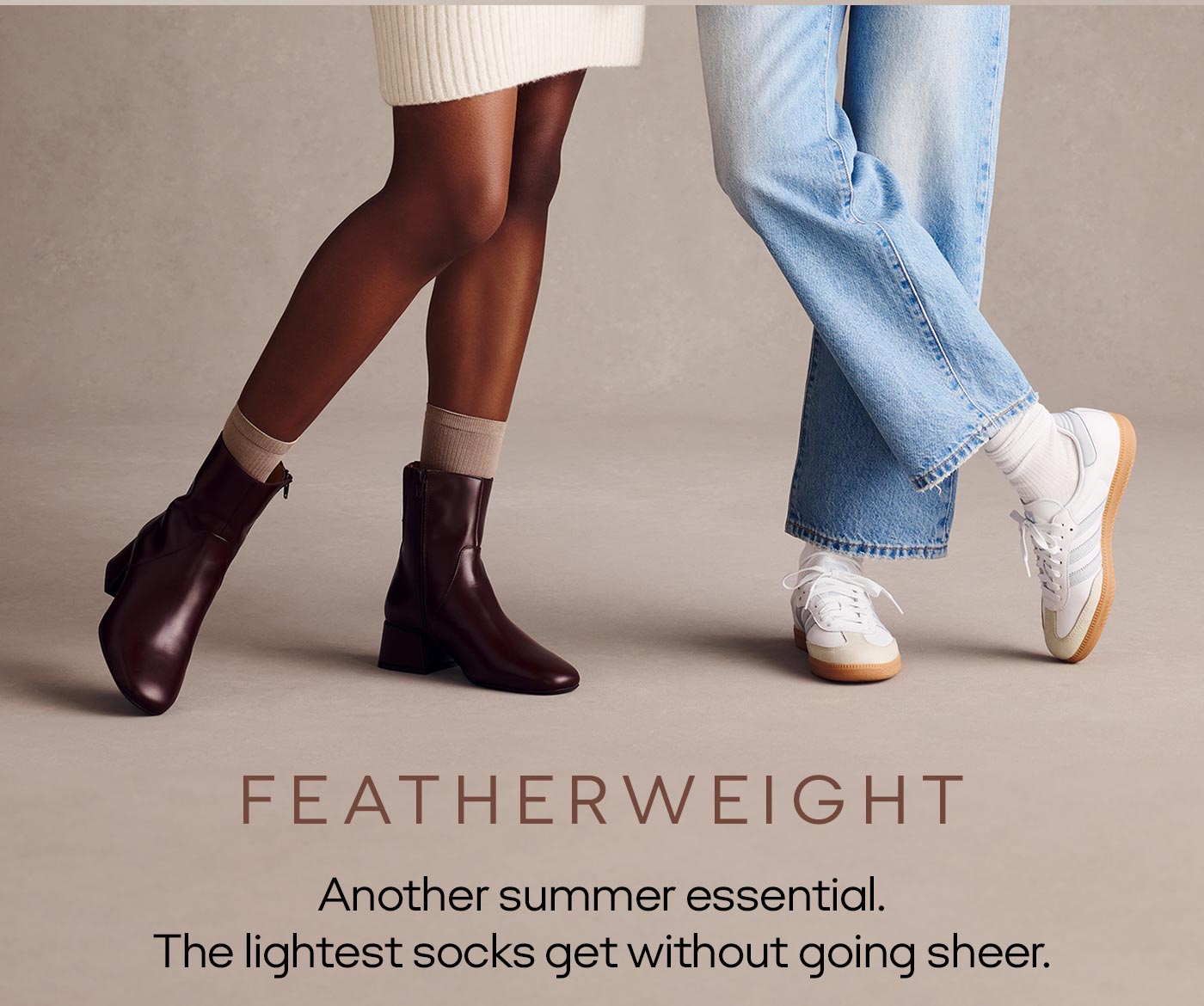 FEATHERWEIGHT ANOTHER SUMMER ESSENTIAL. THE LIGHTEST SOCKS GET WITHOUT GOING SHEER.