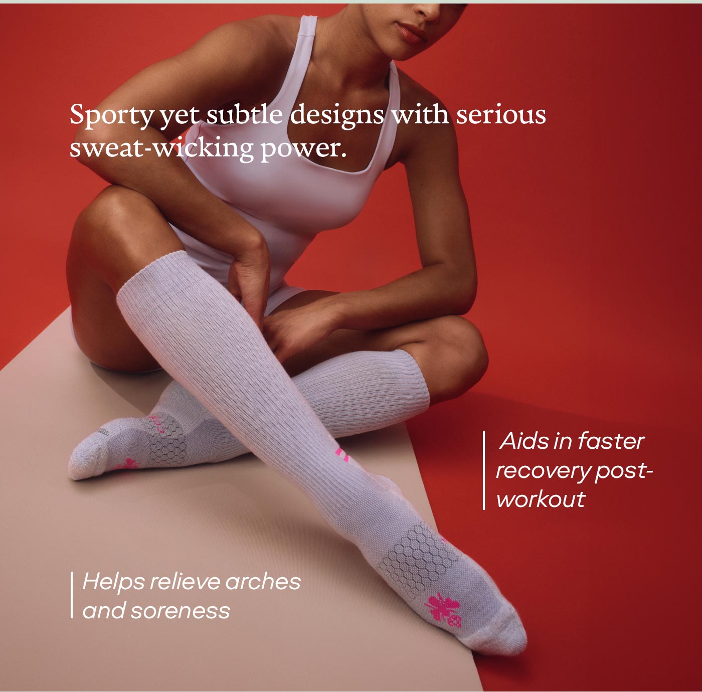 Sporty yet subtle designs with serious sweat-wicking power. Aids in faster recovery post-workout. Helps relieve arches and soreness