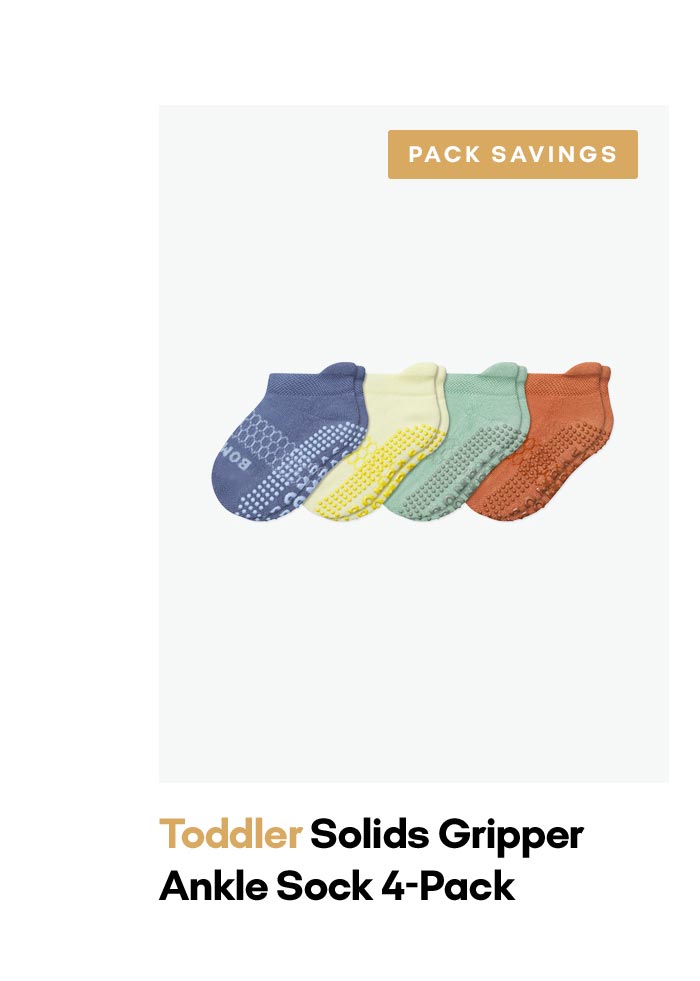 PACK SAVINGS | Toddler Solids Gripper Ankle Sock 4-Pack