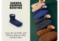 SHERPA GRIPPER BOOTIES Cozy AF (as fluff), with silicone grips to help prevent slips.