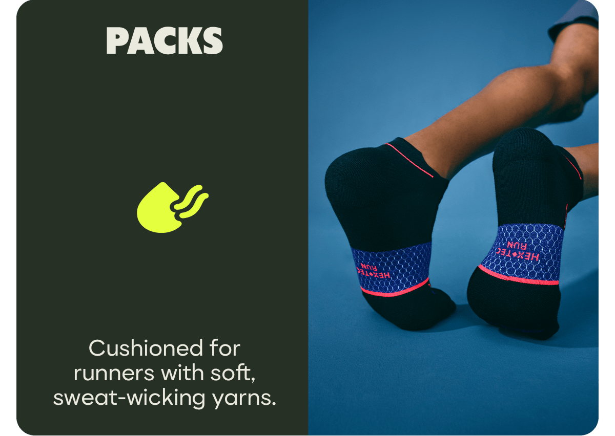 PACKS | Cushioned for runners with soft, sweat-wicking yarns.