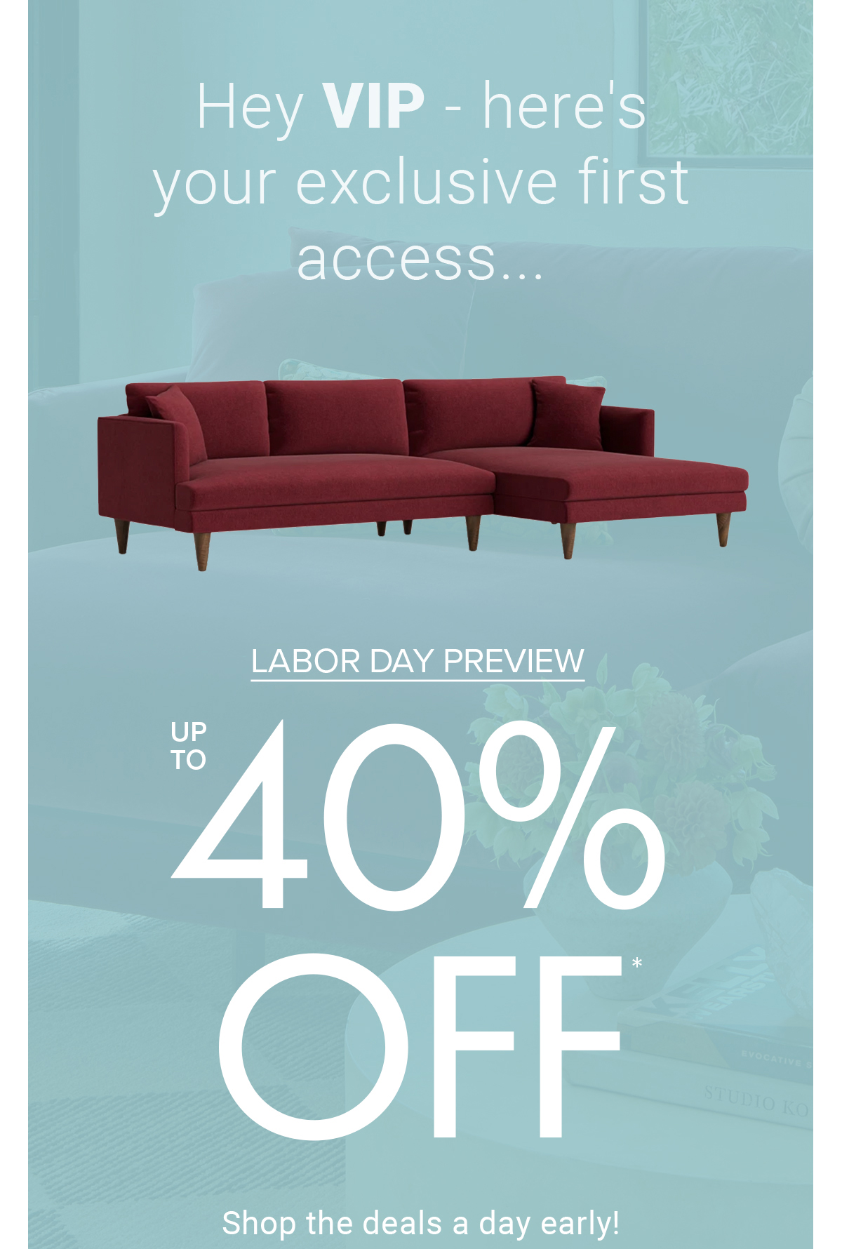 Hey VIP - here's your exclusive first access… | LABOR DAY PREVIEW | UP TO 40% OFF* | Shop the deals a day early!