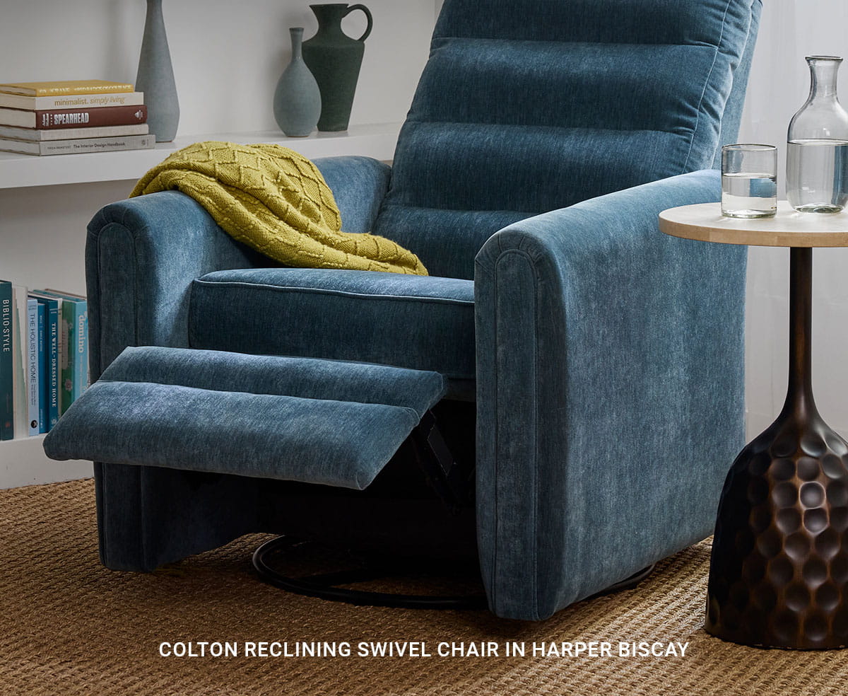 COLTON RECLINING SWIVEL CHAIR IN HARPER BISCAY